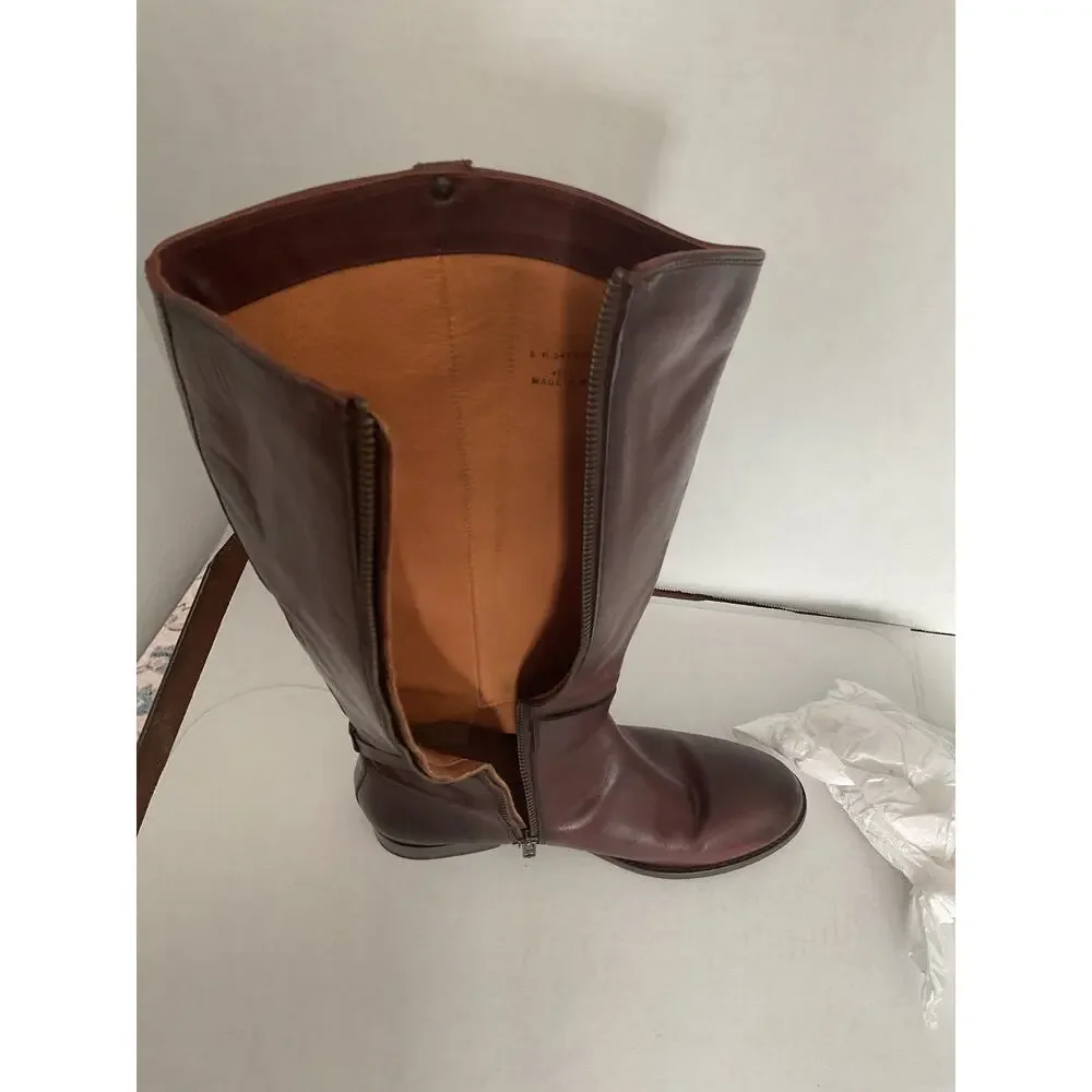 Frye - Melissa - Moto/Riding Tall boots - Redwood Brown Distressed Leather - 8B